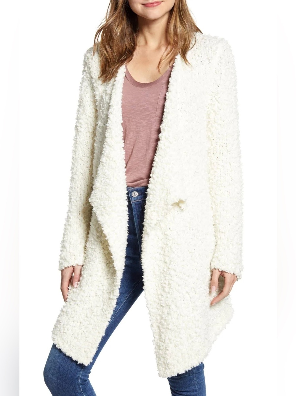 1. State Ivory Plush Drape-Front Cardigan Sz XL NWT Super Cozy!